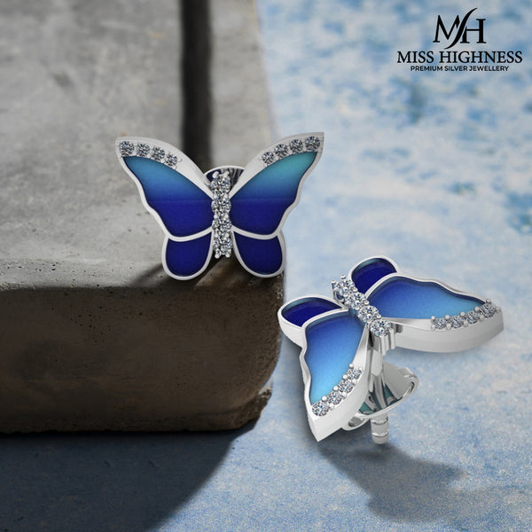 Pure 925 Silver Butterfly Austrian Crystal Cubic Earrings For Ladies