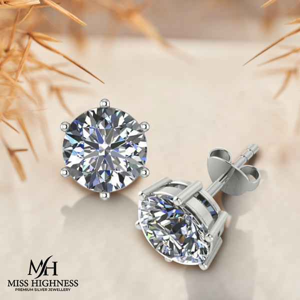 925 Sterling Silver Classic Solitaire diamond Stud Earrings for Women and Girls