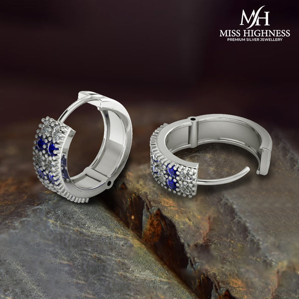 Pure 925 Silver Blueish Hoop Studded Earrings For Ladies