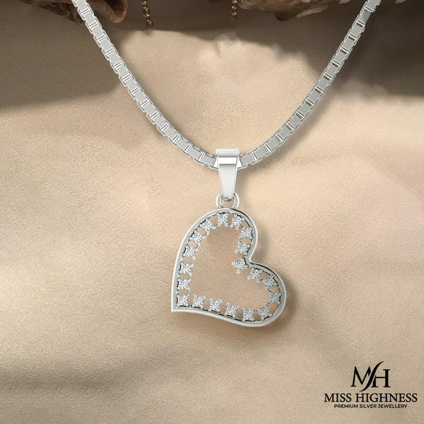 925 Sterling Silver Heart Pendant with pure silver Link Chain