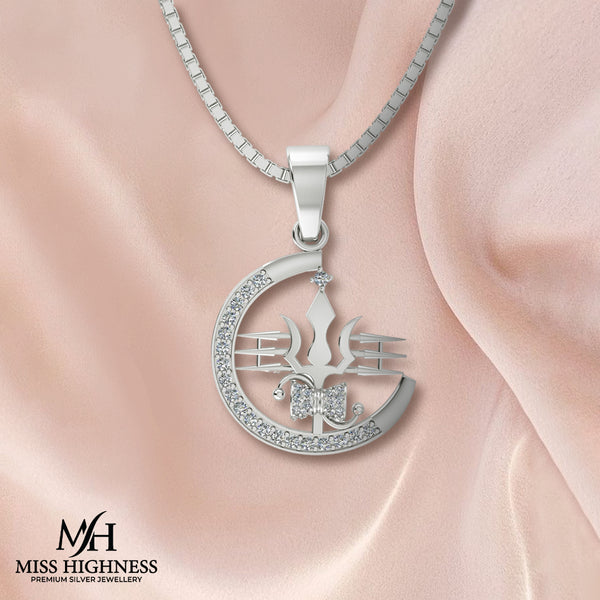 Pure 925 Silver Mahadev Trishul Pendant with chain