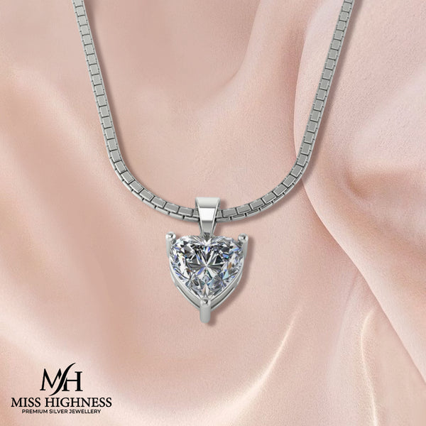 925 Sterling Silver Heart Shape Solitaire Pendant with Pure Silver Link Chain