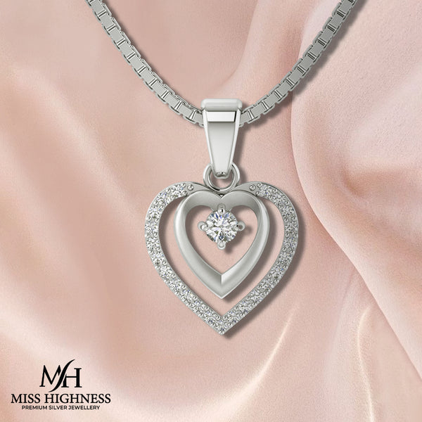 925 Pure Starling Silver Lovely Loyal Double Heart pendent with chain