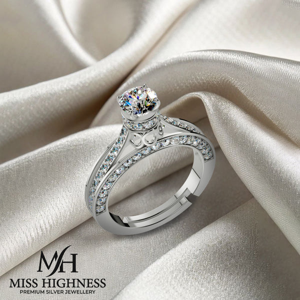 925 Sterling Silver Engagement Ring with 67 CZ Stones | Adjustable & Rhodium Plated for Women