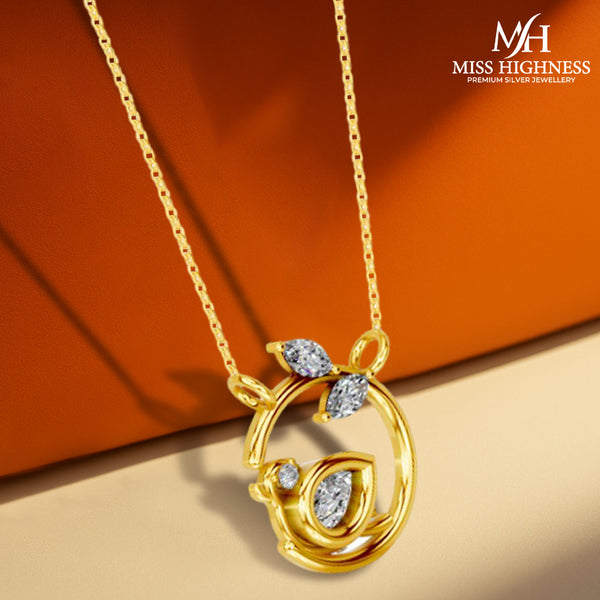 Miss Highness 925 Sterling Silver Gold Plated Bird Design Pendant Necklace with CZ Stones For Women