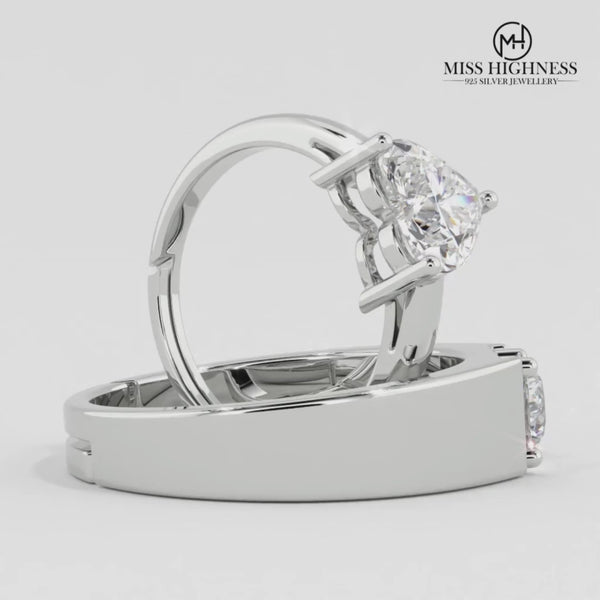 925 Sterling Silver Solitaire diamond Rings for Couple