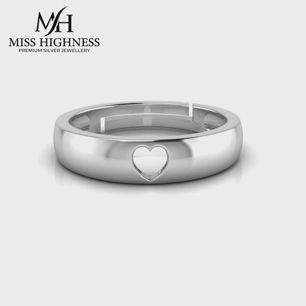 925 Sterling Silver Crystal heart Freesize Ring for Men