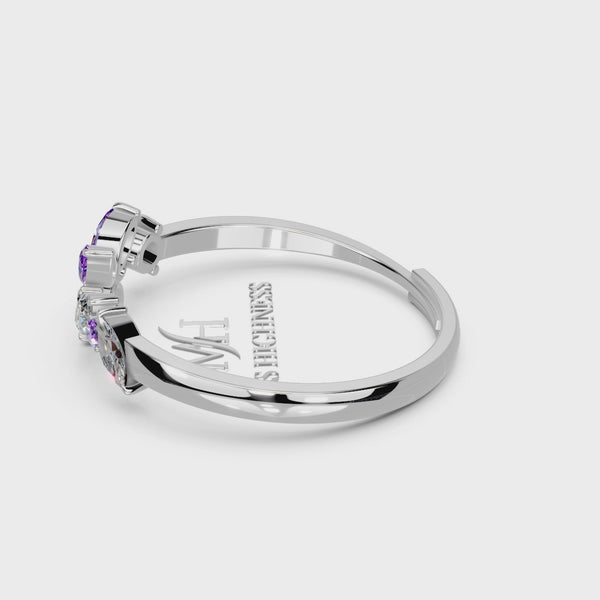 Miss Highness 925 Sterling Silver Purple CZ Flower Ring for Women & Girls