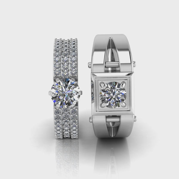 925 Pure Sterling Silver Triple Lair Solitaire and Stardom Special Couple's Ring