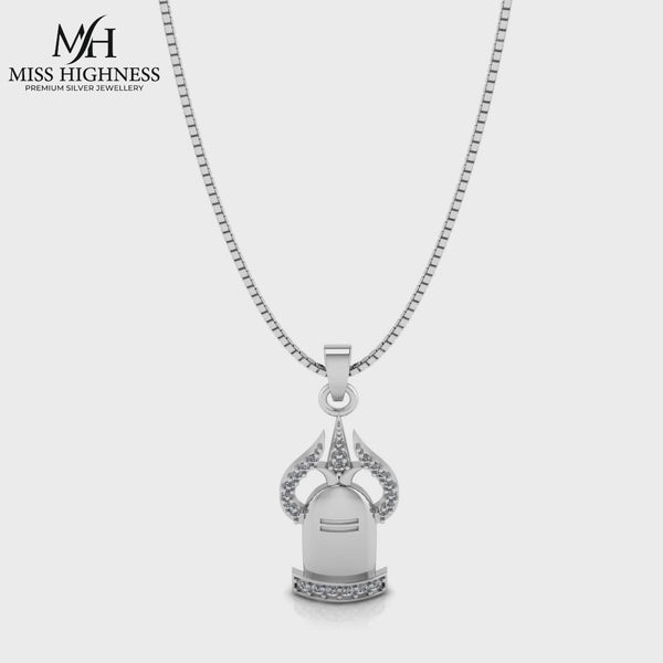 Pure 925 Silver Shiv Trishul and Shivling Pendant with Chain