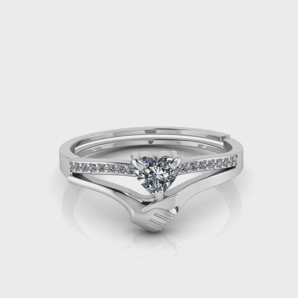 925 Sterling Silver Band Regular Ring | Size Adjustable, Rhodium Plated, Cubic Zirconia