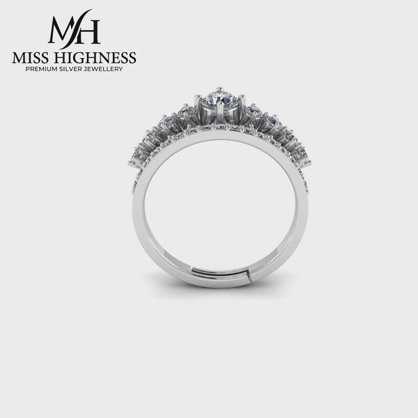 925 Pure Silver Zircon Heart Ring For Ladies