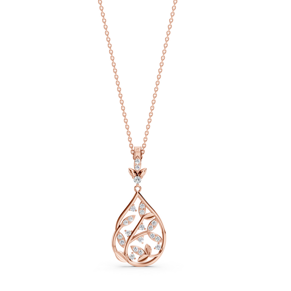 Miss Highness 925 Rose Gold Leaf Drop Pendant with Zircon Stones