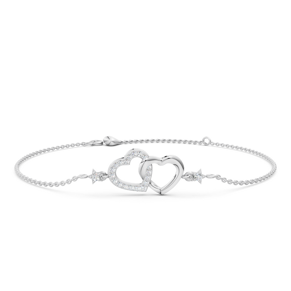 Pure 925 Silver Heart Charm Bracelet For Ladies